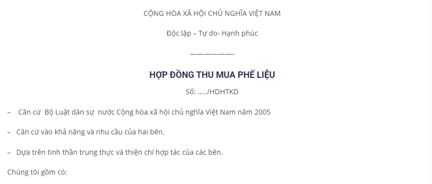 Hợp đồng thu mua phế liệu mẫu – Hướng dẫn chi tiết cho doanh nghiệp và cá nhân 2025